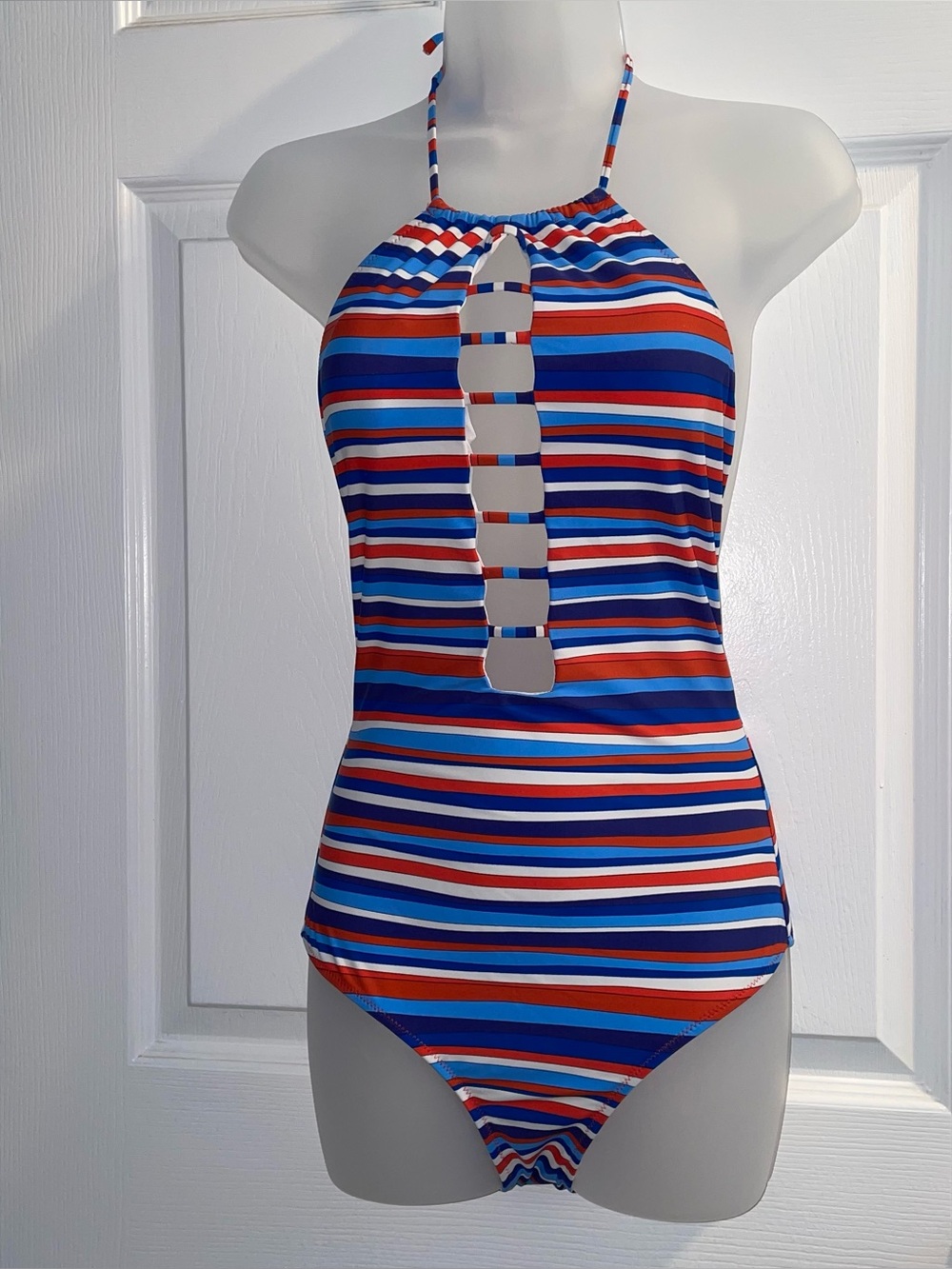 NWOT Volcom Striped Halter Neck One Piece Swimsuit